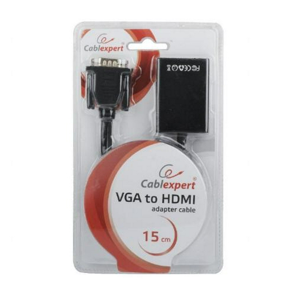 Перехідник VGA (M) - HDMI (F), Cablexpert, Black, 15 см, 3.5 мм для передачі звуку, microUSB для додаткового живлення (A-VGA-HDMI-01) - 5