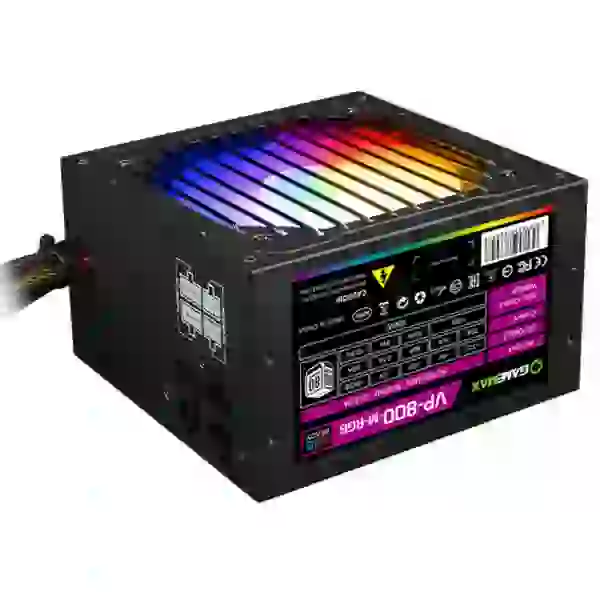 Блок живлення 800 Вт, GameMax VP-800 RGB, Black, напівмодульний, 80+ Bronze, Active PFC, 12 см, 3xMolex / 6xSATA / 2x2+6-pin / 1x4+4-pin / 1x20+4-pin, захист OVP / UVP / OCP / OLP / OPP / SCP (VP-800-M-RGB)