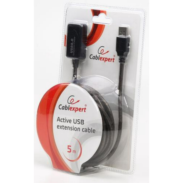 Кабель USB 2.0 AM - USB AF, 5 м, Black, Cablexpert, активний (UAE-01-5M) - 2