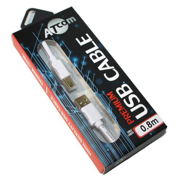 Кабель USB 2.0 AM - USB BM, 0.8 м, White, Atcom "Premium" (14370)