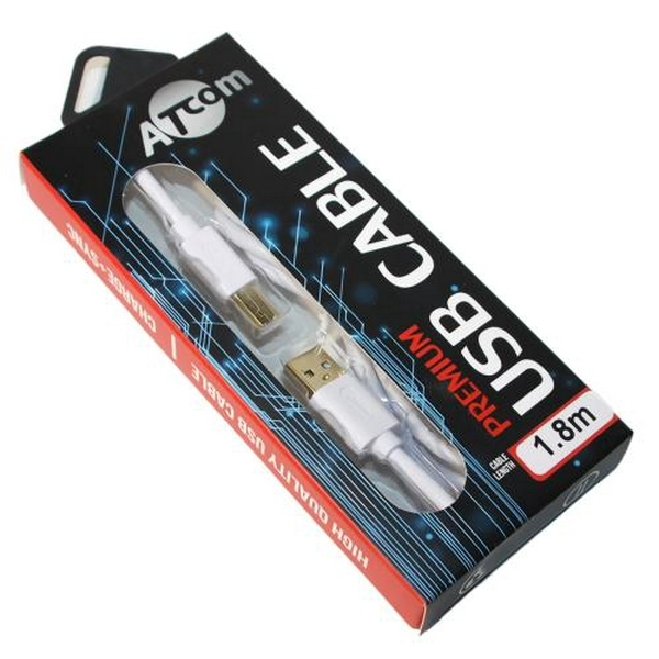 Кабель USB 2.0 AM - USB BM, 1.8 м, White, Atcom "Premium" (13423)