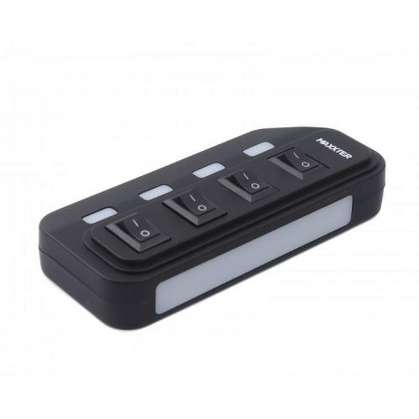 Хаб USB Maxxter HU2A-4P-AC-02, Black, USB 2.0 - 4xUSB 2.0, кабель 1 м, блок живлення, індивідуальні вимикачі на кожний порт - 2