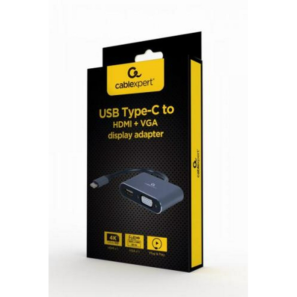 Перехідник Type-C (M) - HDMI (F) / VGA (F), Cablexpert, Grey, 15 см (A-USB3C-HDMIVGA-01) - 2