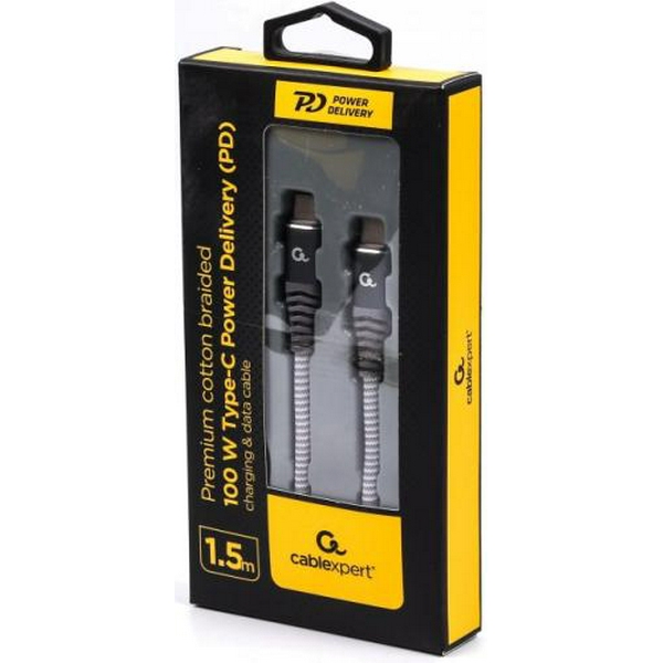 Кабель Type-C - Type-C, 1.5 м, Grey, Cablexpert, 100 Вт, 5A (CC-USB2B-CMCM100-1.5M) - 2