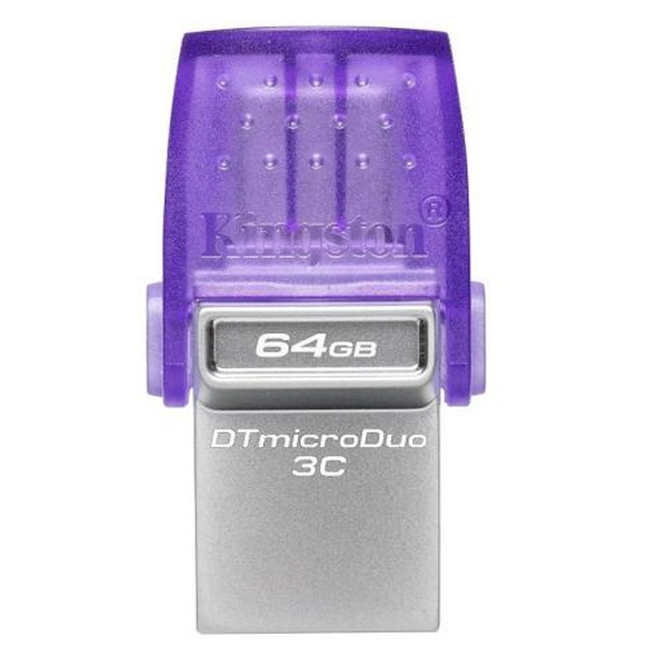 Флеш накопичувач USB 64Gb Kingston DataTraveler microDuo 3C, Purple, Type-C / USB 3.2 Gen 1, до 200 МБ/с (DTDUO3CG3/64GB)