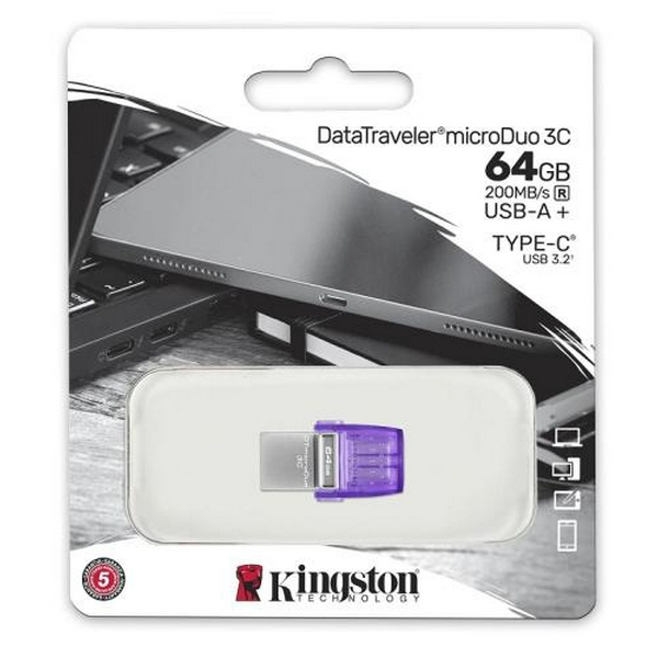 Флеш накопичувач USB 64Gb Kingston DataTraveler microDuo 3C, Purple, Type-C / USB 3.2 Gen 1, до 200 МБ/с (DTDUO3CG3/64GB) - 3