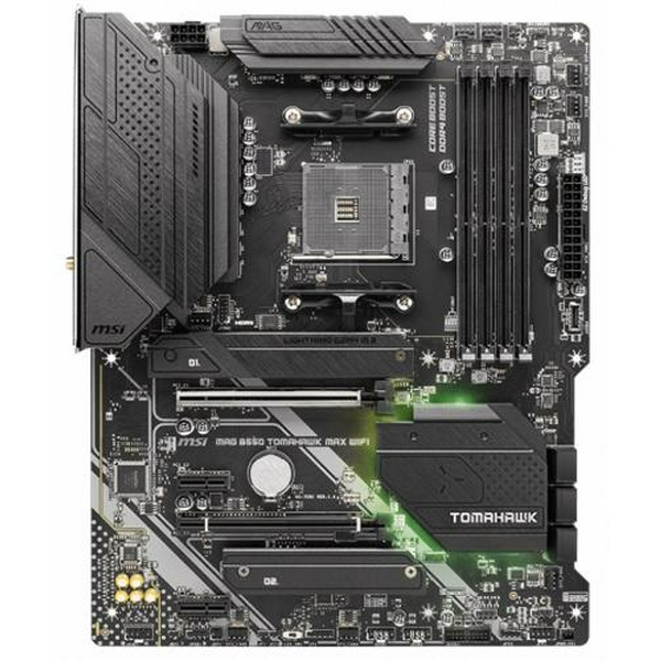 Мат.плата AM4 (B550) MSI MAG B550 TOMAHAWK MAX WIFI, B550, 4xDDR4, CrossFire, Int.Video(CPU), 6xSATA3, 2xM.2, 1xPCI-E 16x 4.0, 1xPCI-E 16x 3.0, 2xPCI-E 1x 3.0, ALC897, RTL8125B, WiFi 6, Bluetooth 5.2, 7xUSB3.2/6xUSB2.0, HDMI/DP, ATX - 2