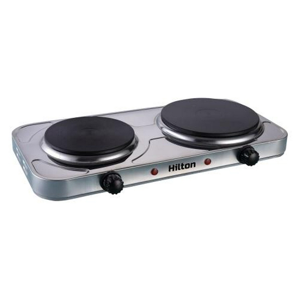 Електроплита Hilton HEC-200, Silver, 2000W, 2 комфоркі, поворотні перемикачі, захист від перегріву