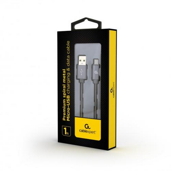 Кабель USB 2.0 AM - microUSB (5P), 1 м, Grey, Cablexpert, 2.1A (CC-USB2S-AMmBM-1M-BG) - 2