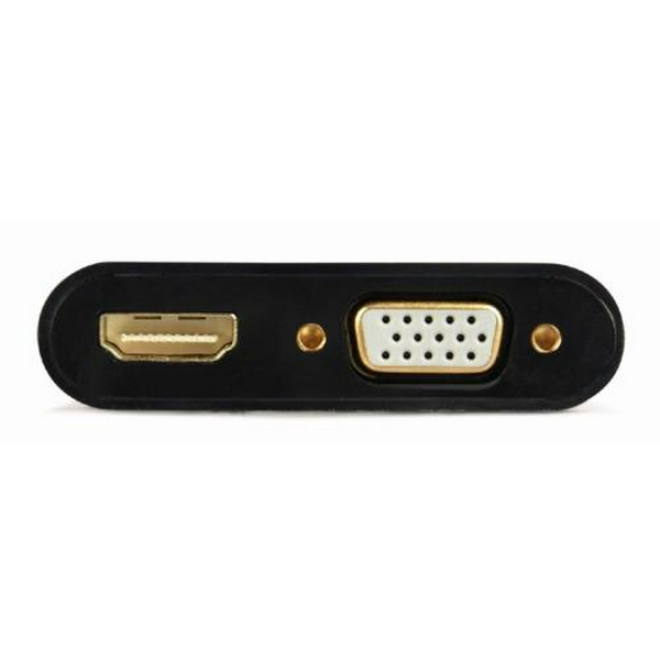 Перехідник HDMI (M) - HDMI (F) / VGA (F), Cablexpert, Black, 15 см, 3.5 мм для передачі звуку, microUSB для додаткового живлення (A-HDMIM-HDMIFVGAF-01) - 3