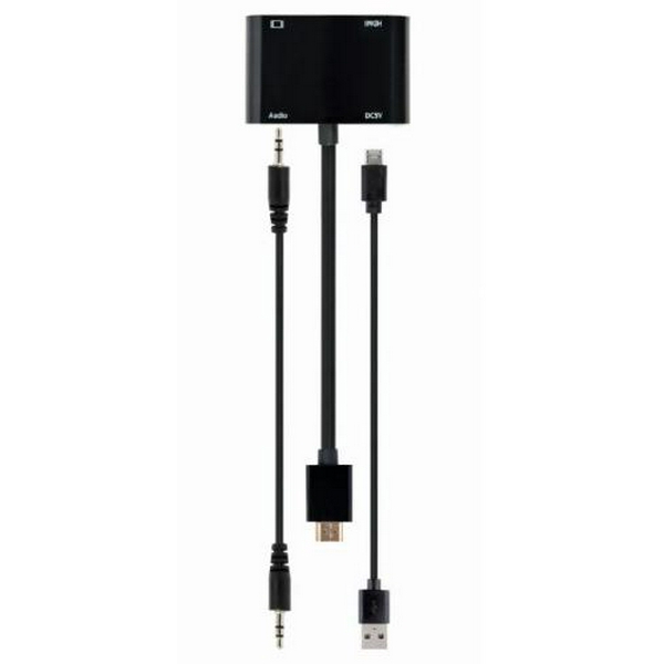Перехідник HDMI (M) - HDMI (F) / VGA (F), Cablexpert, Black, 15 см, 3.5 мм для передачі звуку, microUSB для додаткового живлення (A-HDMIM-HDMIFVGAF-01) - 4