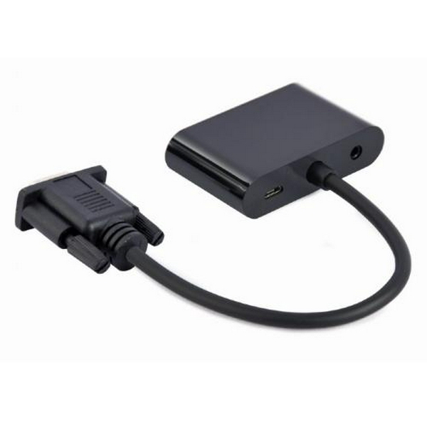 Перехідник VGA (M) - HDMI (F) / VGA (F), Cablexpert, Black, 15 см, 3.5 мм для передачі звуку, microUSB для додаткового живлення (A-VGA-HDMI-02) - 2