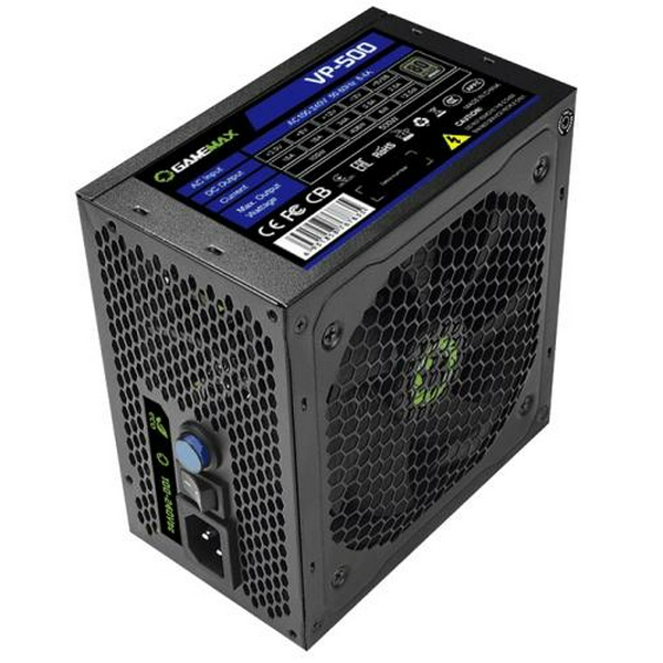Блок живлення 500 Вт, GameMax VP-500, Black, 80+ Bronze, Active PFC, 12 см, 3xMolex / 4xSATA / 1x2+6-pin / 1x4+4-pin / 1x20+4-pin, захист OVP / UVP / OCP / OLP / OPP / SCP - 3