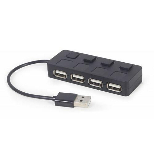 Хаб USB Gembird UHB-U2P4-05, Black, USB 2.0 - 4xUSB 2.0, 15 см, кнопка вимкнення для кожного порту з підсвічуванням - 2
