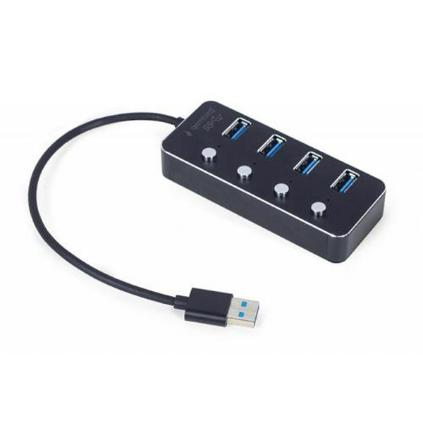 Хаб USB Gembird UHB-U3P4P-01, Black, USB 3.1 - 4xUSB 3.0, кабель 24 см, алюмінієвий корпус