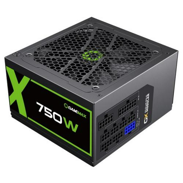 Блок живлення 750 Вт, GameMax GX-750, Black, модульний, 80+ Gold, Active PFC, 12 см, 3xMolex / 6xSATA / 4x6+2-pin / 2x4+4-pin / 1x20+4-pin, захист OVP / UVP / OCP / OLP / OPP / SCP