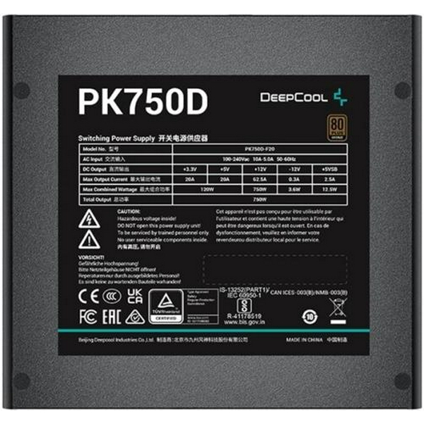 Блок живлення 750 Вт, Deepcool PK750D, Black, 80+ Bronze, Active PFC, 12 см, 4xMolex / 8xSATA / 4x6+2-pin / 2x4+4-pin / 20+4-pin, захист: SCP/OPP/OTP/OVP/OCP/UVP, ATX12V V2.4 (R-PK750D-FA0B-JGEU) - 4