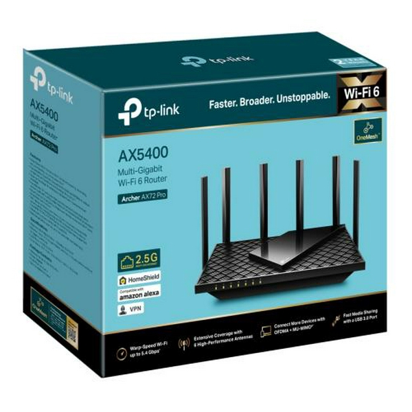Роутер TP-LINK Archer AX72 Pro, Black, WiFi 6 (2.4GHz до до 574 Мбіт/с / 5GHz до до 4804 Мбіт/с), 1x2.5GWAN / 1xGWAN / 4xGLAN, USB 3.0, 6 незнімних антен - 3