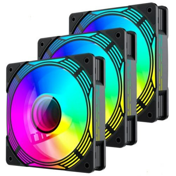 Вентилятор 120 мм, GameMax KF300, Black, 3 шт, 120х120х25 мм, RGB підсвічування, 800-1600 об/хв, 31.2 дБ, 4-pin (PWM) / 3-pin (RGB), Hydraulic Bearing, ARGB HUB, пульт ДК (KF300 BK)