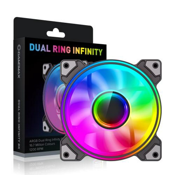 Вентилятор 120 мм, GameMax Dual Ring Infinity, Black, 120х120х25 мм, ARGB підсвічування, 1200 об/хв, 30 дБ, 3-pin/Molex / 3-pin ARGB - 4