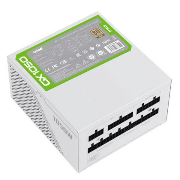 Блок живлення 1050 Вт, GameMax GX-1050 PRO, White, модульний, 80+ Platinum, Active PFC, 13.5 см, 3xMolex / 10xSATA / 1x16-pin / 4x6+2-pin / 2x4+4-pin / 1x20+4-pin, захист OTP / OCP / SCP / OVP / UVP / OPP - 5