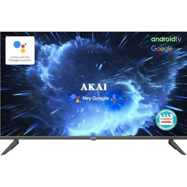 Телевізор 43" Akai AK43D22G, LED Full HD 1920x1080, 60 Гц, Smart TV, Google system, голос, DVB-T2/C, 2xHDMI, 2xUSB, VESA 200x100