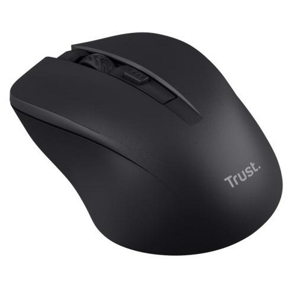 Миша бездротова Trust Mydo Silent, Black, USB 2.4GHz, оптична, 1000/1400/1800 dpi, 4 кнопки, зниження звуку клацання миші мінімум на 90%, гніздо для зберігання приймача USB, 1xAA (25084)