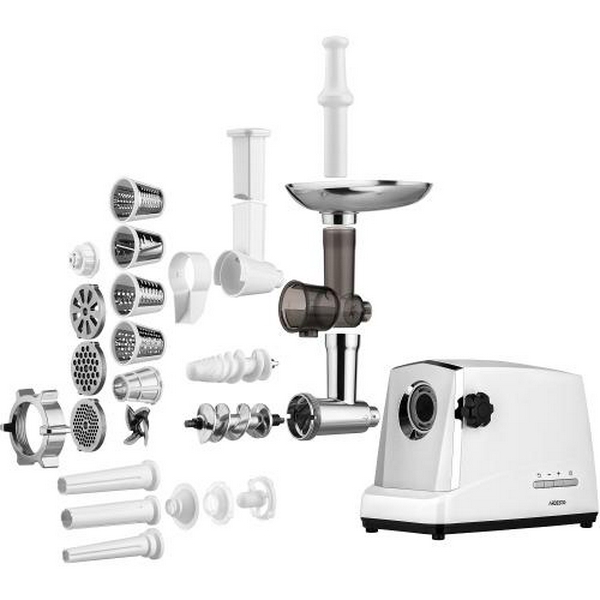 М'ясорубка Ardesto MGA-2300J, White/Silver, 1750Вт, 3 диски, 2кг/хв, тертка/шатківниця, насадки домашніх ковбасок та кеббе, для картоплі, реверс