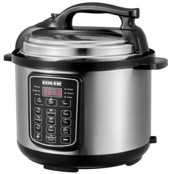 Мультиварка-скороварка Edler ED-PC1806, Black/Silver, 900W, електронне кнопкове управління, чаша 5л, дисплей, програм 16, антипригарне покриття, таймер відстрочки, автопідігрів, автоматичний контроль тиску - 2