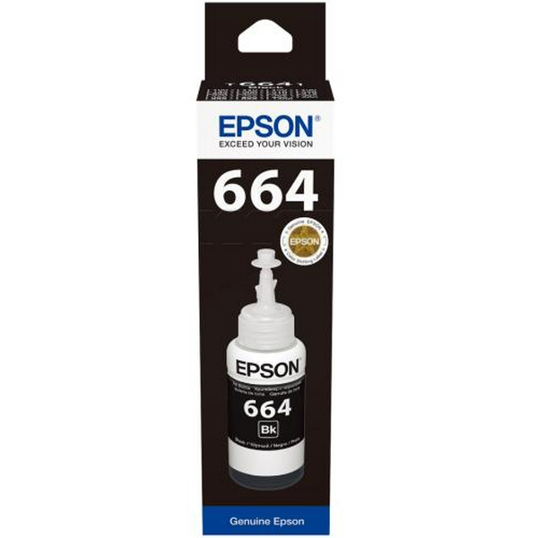 Чорнило Epson 664, Black, для L100/110/120/1300/132/200/210/222/300/312/350/355/362/364/366/382/386/456/486/550/555/566, L3050/3060/3070, 70 мл (C13T66414A)