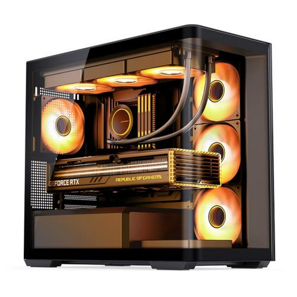 Корпус Jonsbo D300, Black, без БЖ, Mini Tower, для Micro ATX / Mini ITX, 1xType-C / 2xUSB 3.0, макс. CPU - 180 мм / VGA - 430 мм, бічна та передня панель із загартованого скла