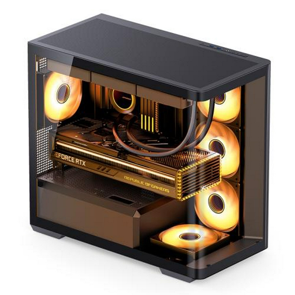 Корпус Jonsbo D300, Black, без БЖ, Mini Tower, для Micro ATX / Mini ITX, 1xType-C / 2xUSB 3.0, макс. CPU - 180 мм / VGA - 430 мм, бічна та передня панель із загартованого скла - 2