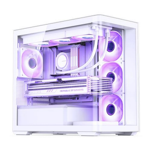 Корпус Jonsbo D300, White, без БЖ, Mini Tower, для Micro ATX / Mini ITX, 1xType-C / 2xUSB 3.0, макс. CPU - 180 мм / VGA - 430 мм, бічна та передня панель із загартованого скла