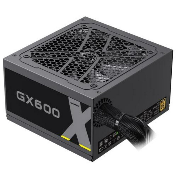 Блок живлення 600 Вт, GameMax GX-600, Black, 80+ Gold, Active PFC, 12 см, 3xMolex / 6xSATA / 4x6+2-pin / 2x4+4-pin / 1x20+4-pin, захист OVP / UVP / OCP / OLP / OPP / SCP