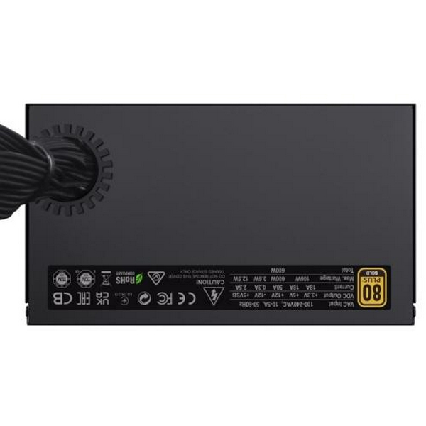 Блок живлення 600 Вт, GameMax GX-600, Black, 80+ Gold, Active PFC, 12 см, 3xMolex / 6xSATA / 4x6+2-pin / 2x4+4-pin / 1x20+4-pin, захист OVP / UVP / OCP / OLP / OPP / SCP - 6