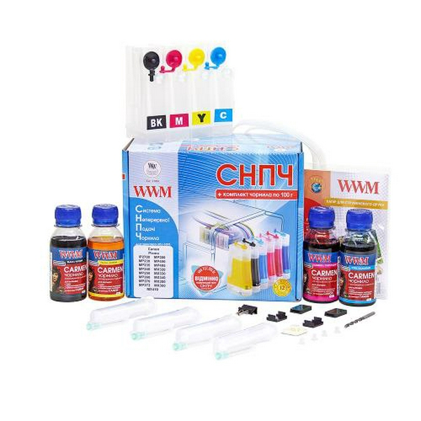 СБПЧ WWM Canon Pixma MP230/240/250/260/270/272/280/490/495, MX320/330/340/350/360, iP2700, 4x100 мл чорнила CARMEN, установка проводиться на оригінальні картриджі (IS.0119U)