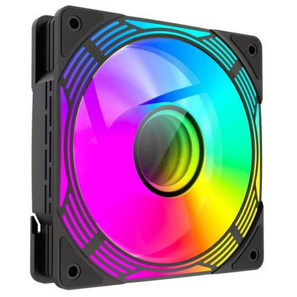 Вентилятор 120 мм, GameMax FN12A-C8I-R, Black, 120х120х25 мм, ARGB підсвічування, 800-1600 об/хв, до 31.21 дБ, 4-pin (PWM, 50 см) / 3-pin (ARGB, 50 см), гідродинамічний підшипник