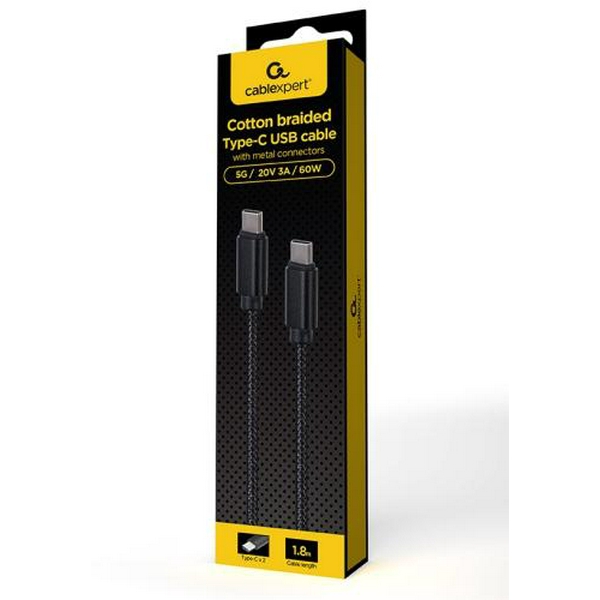 Кабель Type-C - Type-C, 1.8 м, Black, Cablexpert, 60 Вт, 3A (CCDB-mUSB2B-CMCM-6) - 2