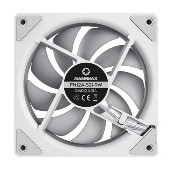 Вентилятор 120 мм, GameMax FN12A-S2I-RW, White, 120х120х25 мм, ARGB підсвічування, 800-1600 об/хв, до 31.21 дБ, 4-pin (PWM) / 3-pin (ARGB), гідродинамічний підшипник - 4
