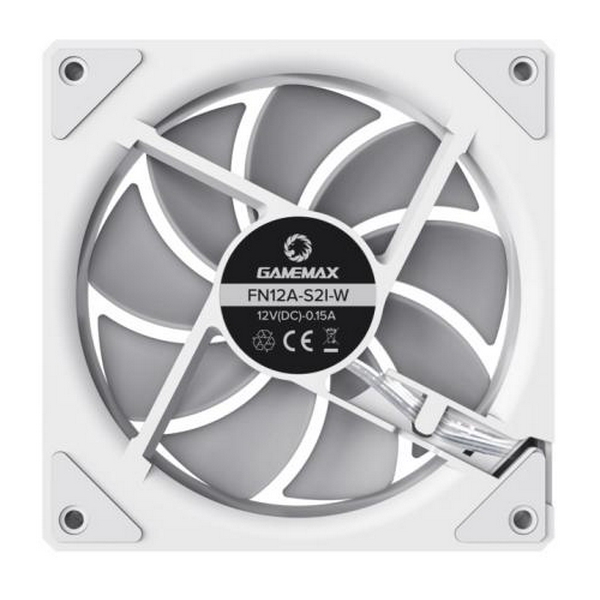 Вентилятор 120 мм, GameMax FN12A-S2I-W, White, 120х120х25 мм, ARGB підсвічування, 800-1600 об/хв, до 31.21 дБ, 4-pin (PWM) / 3-pin (ARGB), гідродинамічний підшипник - 4