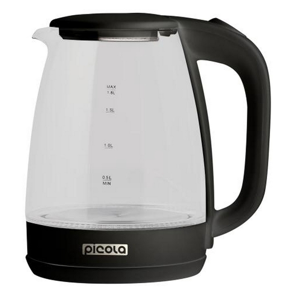 Електрочайник Picola PEK-06, Black, 1500W, 1.8 л, скло, дисковий, LED-підсвічування, індикатор рівня води