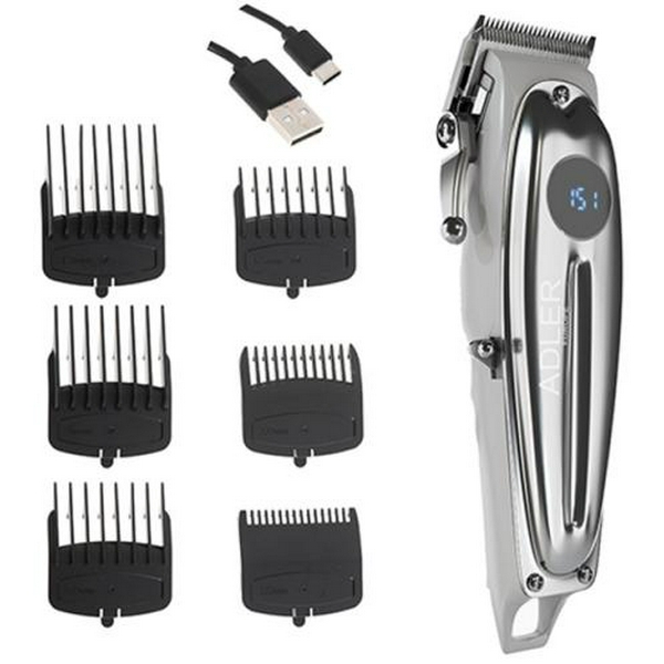 Машинка для стрижки Adler AD-2831, Silver, 100W, живлення мережа/акумулятор, насадки: 6 шт (1.5; 3; 4.5; 6; 9; 12 мм), LED-дисплей, USB C кабель живлення 2 м - 2
