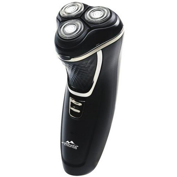 Електробритва Monte MT-5002, Black, 3W, 3 плаваючі головки для гоління, роторна система гоління, сухе гоління, відкидний тример