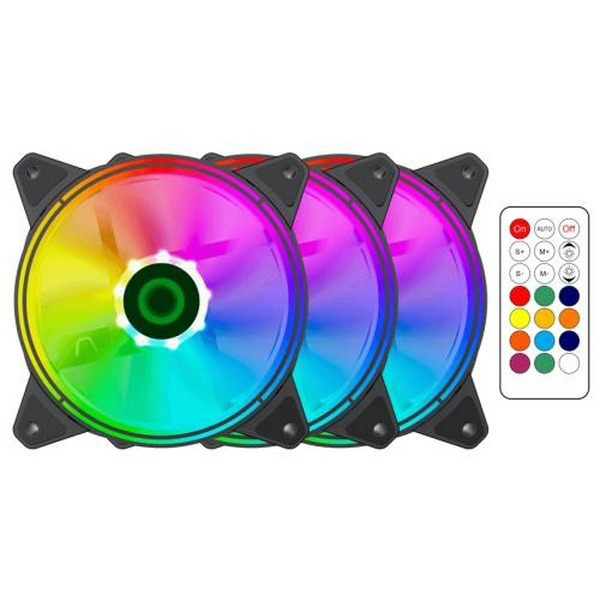 Вентилятор 120 мм, GameMax RQ300, Black, 3 шт, 120х120х25 мм, ARGB підсвічування, 600-1100 об/хв, до 21 дБ, 3-pin / Molex / 3-pin (ARGB), гідродинамічний підшипник, пульт ДК