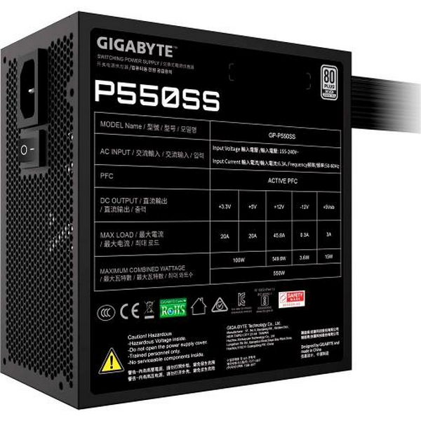 Блок живлення 550 Вт, Gigabyte P550SS, Black, 80+ Silver, Active PFC, 12 см, 2xMolex / 5xSATA / 2x6+2-pin / 1x20+4-pin / 1x4+4-pin, захист OVP/OPP/SCP/UVP/OCP/OTP (GP-P550SS) - 4
