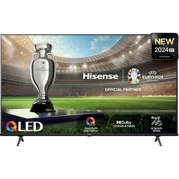 Телевізор 55" Hisense 55E7NQ, Black, QLED, 3840х2160, 60 Гц, Smart TV, DVB-T2/S2/C, 3xHDMI, 2xUSB, Vesa 200x400