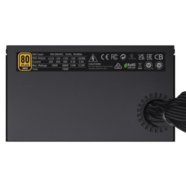 Блок живлення 700 Вт, GameMax GX-700, Black, 80+ Gold, 12 см, 3xMolex / 6xSATA / 4x6+2-pin / 2x4+4-pin / 1x20+4-pin, захист OVP / OPP / OCP / SCP / OTP / UVLO - 5