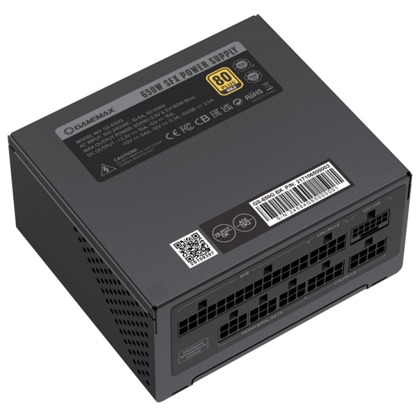 Блок живлення 650 Вт, GameMax GS-650G, Black, SFX, модульний, 80+ Gold, Active PFC, 9.2 см, 3xMolex / 4xSATA / 3x2+6-pin / 1x4+4-pin / 1x20+4-pin, захист OVP / UVP / OCP / OTP / OPP / SCP - 8