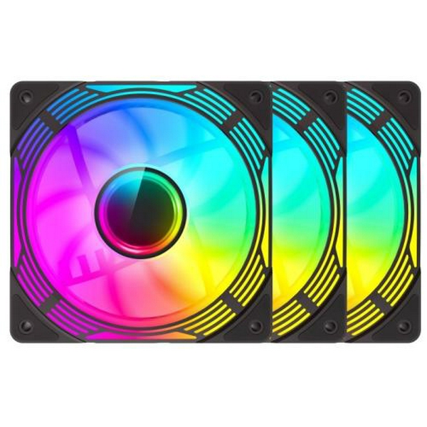 Вентилятор 120 мм, GameMax KF300R, Black, 3 шт, 120х120х25 мм, RGB підсвічування, 800-1600 об/хв, 31.2 дБ, 4-pin (PWM) / 3-pin (RGB), Hydraulic Bearing, 9 Reverse Fan Blade (KF300R BK) - 2