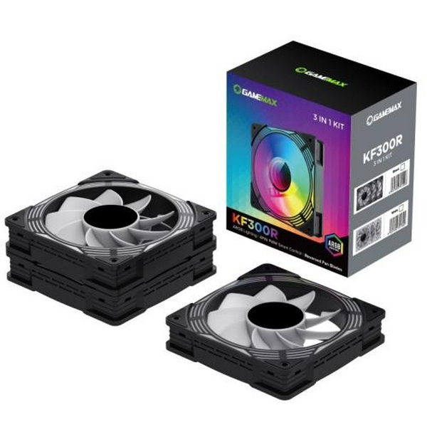 Вентилятор 120 мм, GameMax KF300R, Black, 3 шт, 120х120х25 мм, RGB підсвічування, 800-1600 об/хв, 31.2 дБ, 4-pin (PWM) / 3-pin (RGB), Hydraulic Bearing, 9 Reverse Fan Blade (KF300R BK) - 8